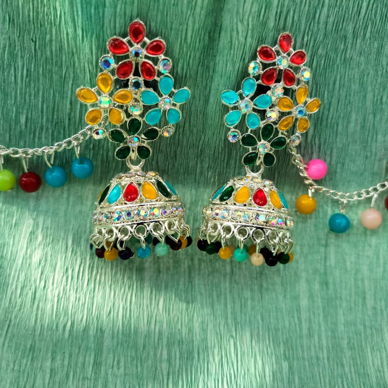 Multicolor Bahubali Pearl Jhumka Earrings