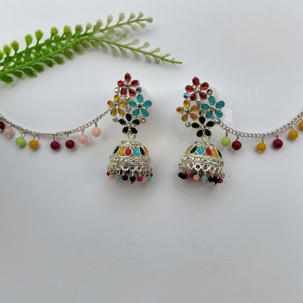 Multicolor Bahubali Pearl Jhumka Earrings