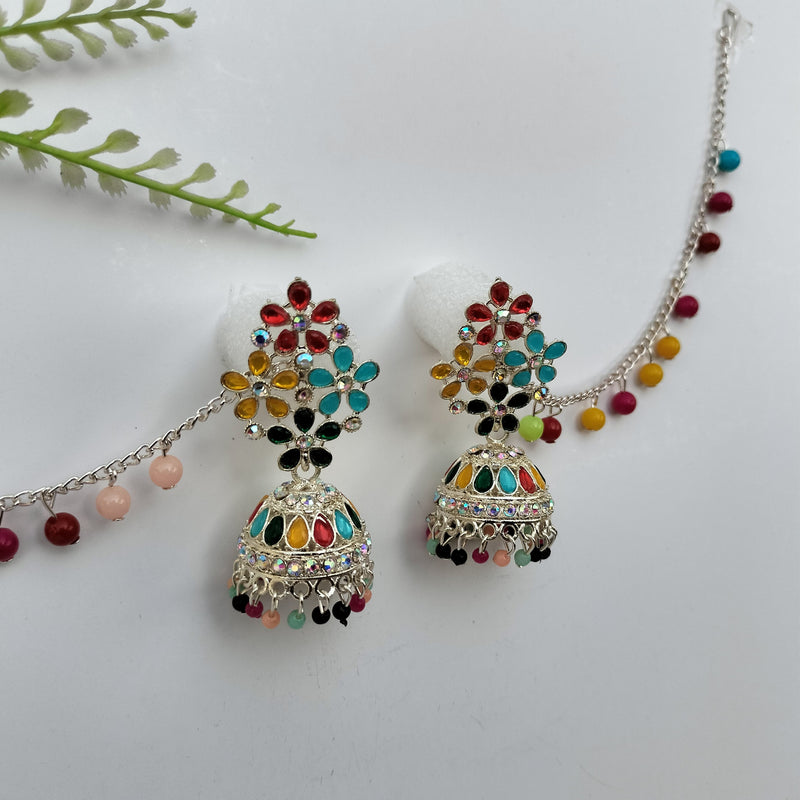 Multicolor Bahubali Pearl Jhumka Earrings